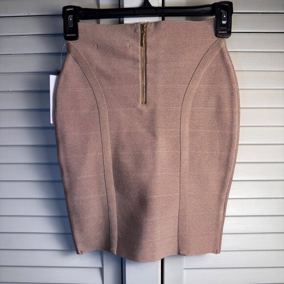 NWT Guess Small Rugby Tan Ottoman Stitch Mirage Skirt Gold Zip sexy stretchy - Picture 2 of 7